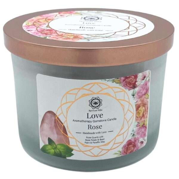 Vela de Rosa Y Piedra Preciosa Cuarzo Rosa - Amor - Imagen 4