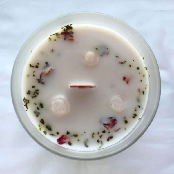 Vela de Rosa Y Piedra Preciosa Cuarzo Rosa - Amor - Imagen 2