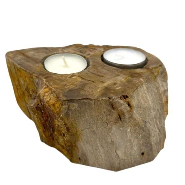 Portavelas de Madera Petrificada - Doble - Imagen 2