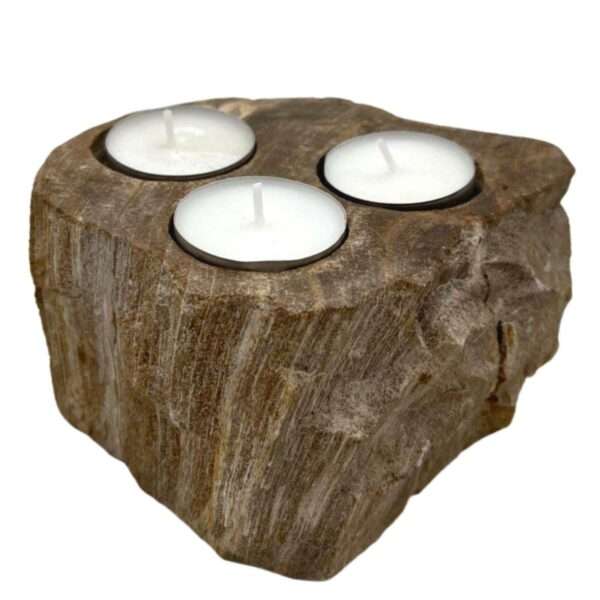 Portavelas de Madera Petrificada - Triple - Imagen 2